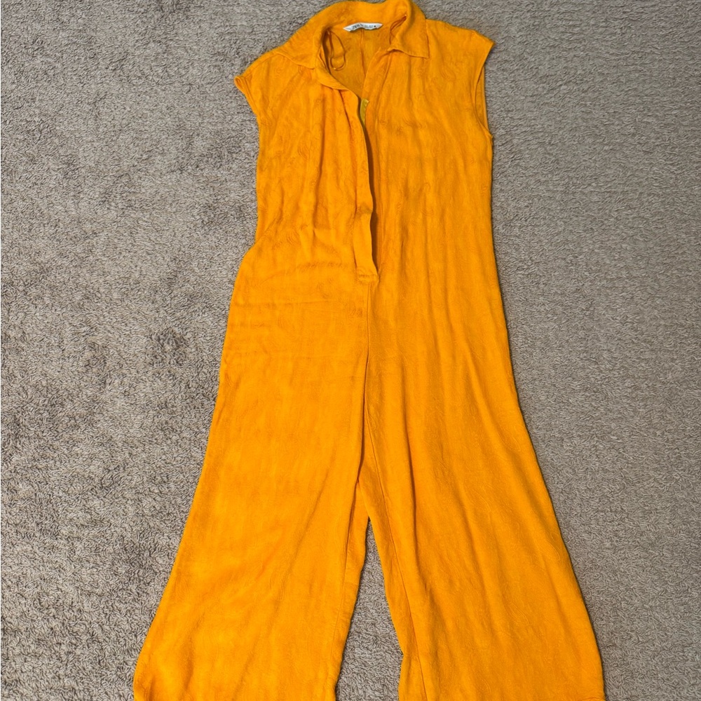 Zara Orange Sleeveless Jumpsuit with High Neck
